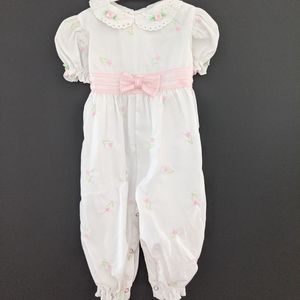 Vintage white one piece jumpsuit floral embroidery